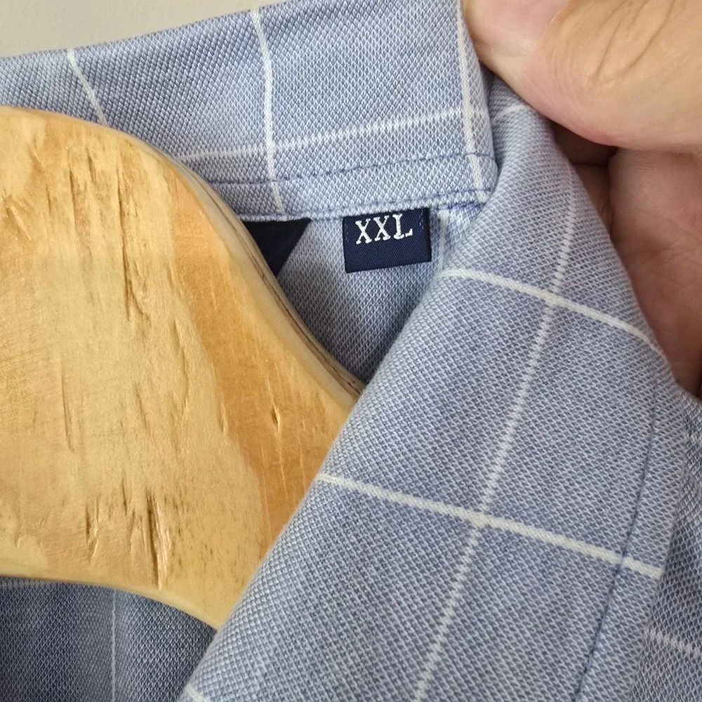 Polo Golf Ralph Lauren Mens XXL Blue Windowpane Pima Cotton Short Sleeve Polo